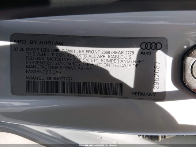 45463645 :رقم المزاد ، WAU1BCFU0SN077707 vin ، 2025 Audi All-new A5 Premium Tfsi Quattro S Tronic مزاد بيع