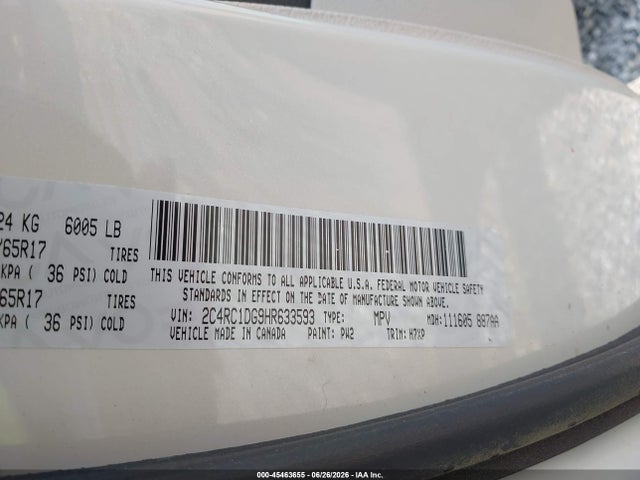 Aukcja sprzedaży 2017 Chrysler Pacifica Touring, vin: 2C4RC1DG9HR633593, numer aukcji: 45463655
