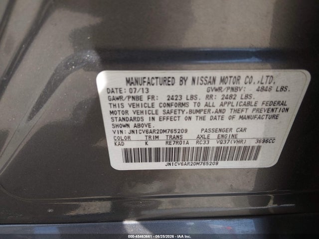 Продажа на аукционе авто 2013 Infiniti G37x, vin: JN1CV6AR2DM765209, номер лота: 45463661