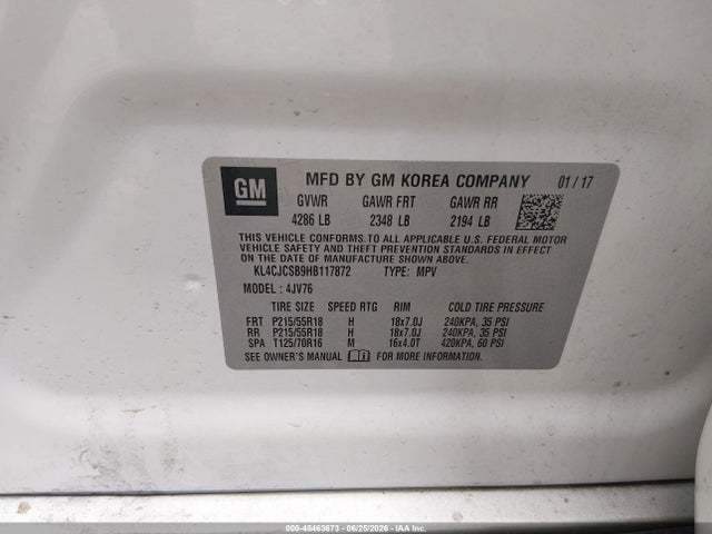 45463673 :رقم المزاد ، KL4CJCSB9HB117872 vin ، 2017 Buick Encore Essence مزاد بيع