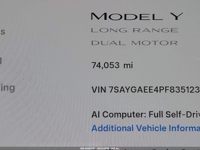 Aukcja sprzedaży 2023 Tesla Model Y Awd/long Range Dual Motor All-wheel Drive, vin: 7SAYGAEE4PF835123, numer aukcji: 45463707
