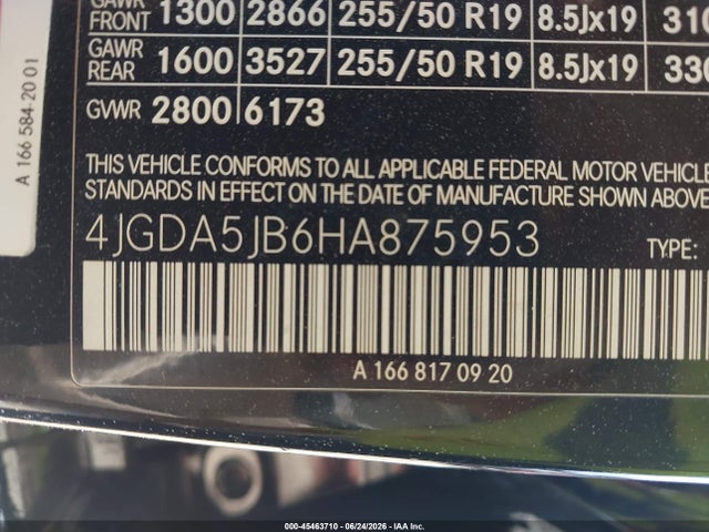 45463710 :رقم المزاد ، 4JGDA5JB6HA875953 vin ، 2017 Mercedes-benz Gle 350 مزاد بيع