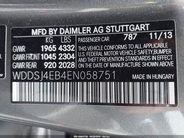 45463726 :رقم المزاد ، WDDSJ4EB4EN058751 vin ، 2014 Mercedes-benz Cla 250 مزاد بيع