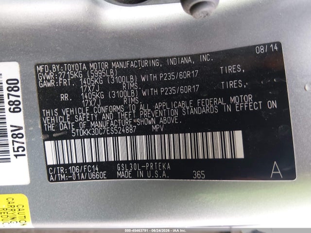 5TDKK3DC7ES524887 Toyota Sienna Le V6 8 Passenger