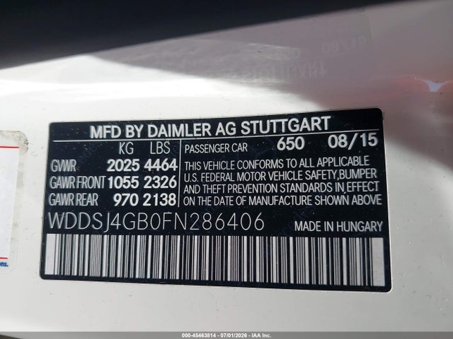 2015 Mercedes-benz Cla 250 4matic მანქანა იყიდება აუქციონზე, vin: WDDSJ4GB0FN286406, აუქციონის ნომერი: 45463814