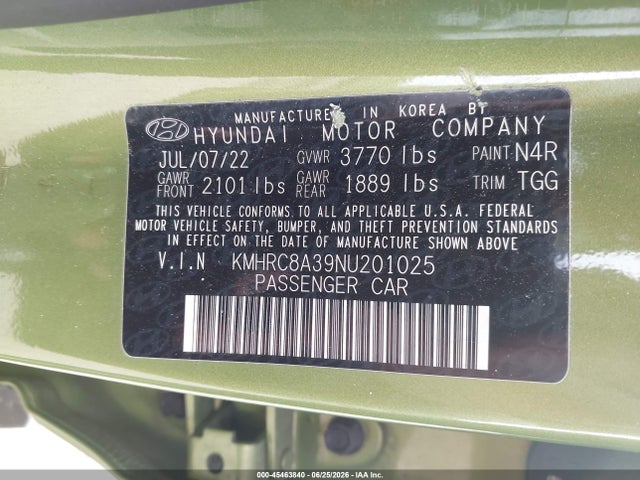 45463840 :رقم المزاد ، KMHRC8A39NU201025 vin ، 2022 Hyundai Venue Sel مزاد بيع