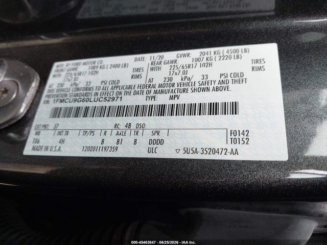 Ford ESCAPE SE 2020 1FMCU9G60LUC52971 Image 9