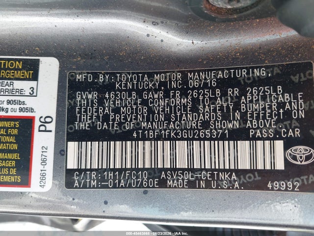 Toyota CAMRY LE 2016 4T1BF1FK3GU265371 Image 9