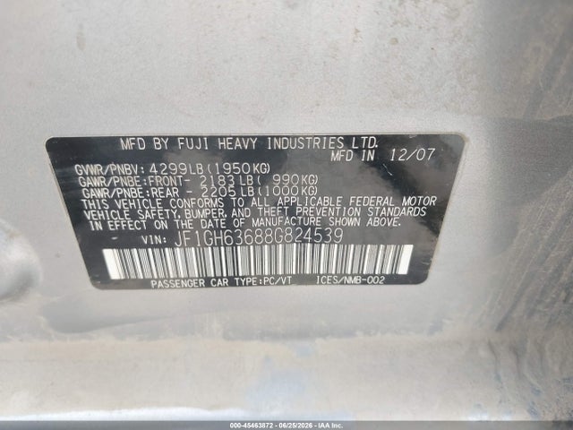 2008 Subaru Impreza Wagon (ny/nj) Outback Sport მანქანა იყიდება აუქციონზე, vin: JF1GH63688G824539, აუქციონის ნომერი: 45463872
