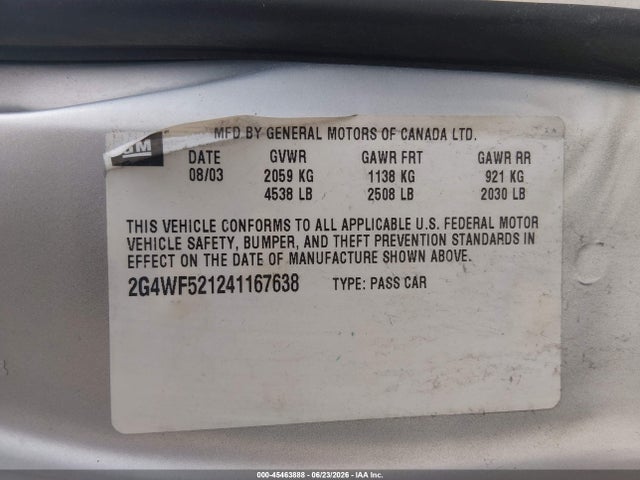 Продаж на аукціоні авто 2004 Buick Regal Gs, vin: 2G4WF521241167638, номер лоту: 45463888