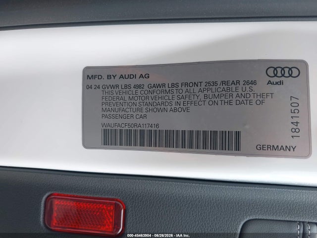 Продаж на аукціоні авто 2024 Audi A5 Sportback Premium Plus 45 Tfsi Quattro S Tronic, vin: WAUFACF50RA117416, номер лоту: 45463904
