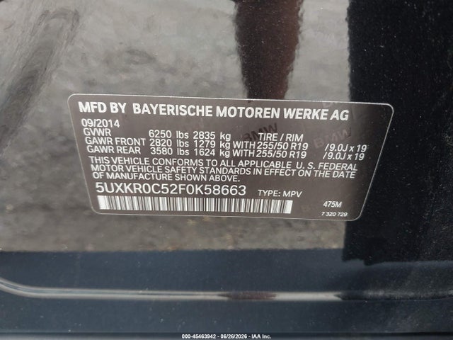 Aukcja sprzedaży 2015 Bmw X5 Xdrive35i, vin: 5UXKR0C52F0K58663, numer aukcji: 45463942