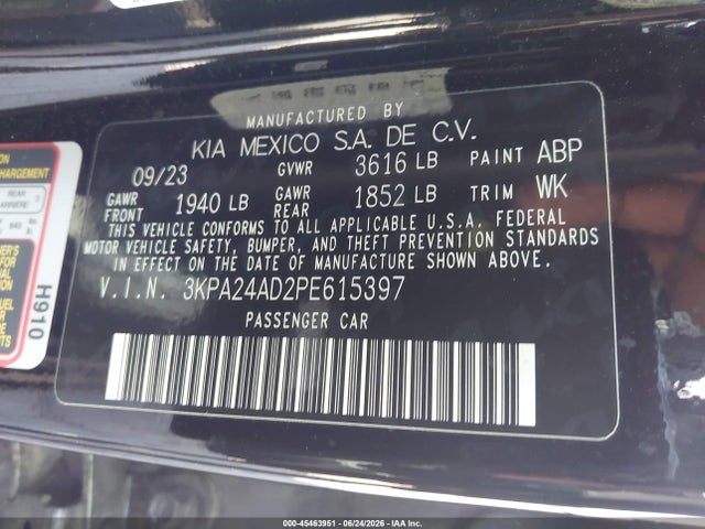 Aukcja sprzedaży 2023 Kia Rio Lx, vin: 3KPA24AD2PE615397, numer aukcji: 45463951