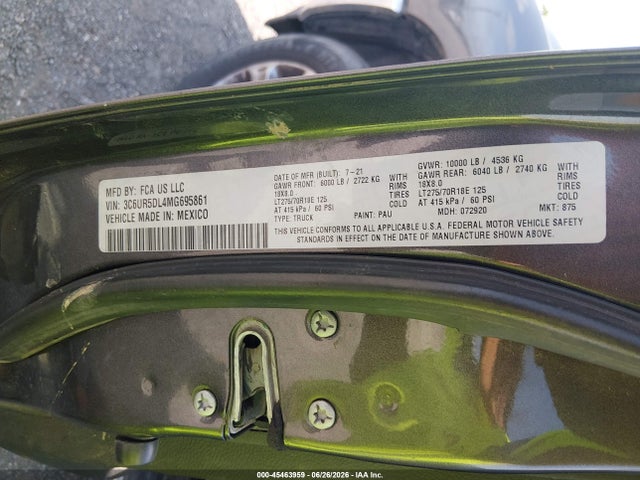 Aukcja sprzedaży 2021 Ram 2500 Big Horn  4x4 6'4 Box, vin: 3C6UR5DL4MG695861, numer aukcji: 45463959