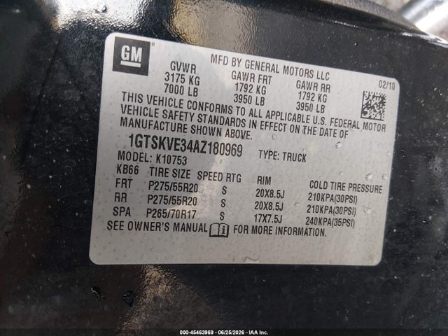 Aukcja sprzedaży 2010 Gmc Sierra 1500 Sle, vin: 1GTSKVE34AZ180969, numer aukcji: 45463969