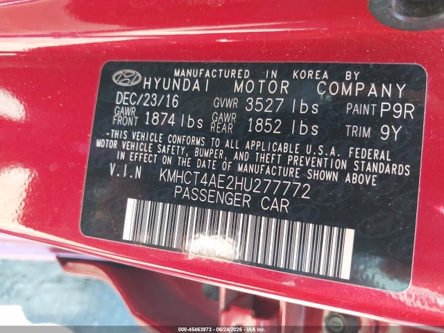 Продажа на аукционе авто 2017 Hyundai Accent Value Edition, vin: KMHCT4AE2HU277772, номер лота: 45463973
