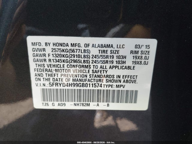 Продажа на аукционе авто 2016 Acura Mdx Advance   Entertainment Packages/advance Package, vin: 5FRYD4H99GB011574, номер лота: 45463988