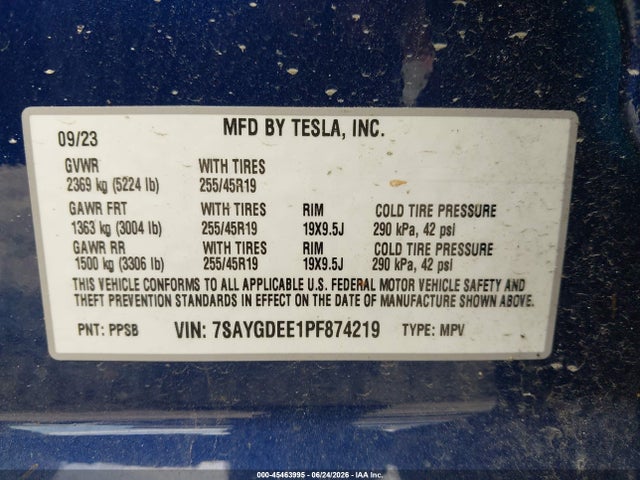 Продажа на аукционе авто 2023 Tesla Model Y Awd/long Range Dual Motor All-wheel Drive, vin: 7SAYGDEE1PF874219, номер лота: 45463995