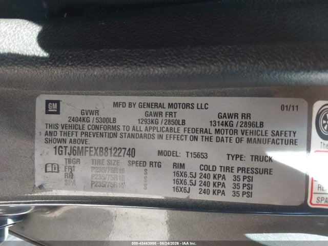 45463998 :رقم المزاد ، 1GTJ6MFEXB8122740 vin ، 2011 Gmc Canyon Sle1 مزاد بيع