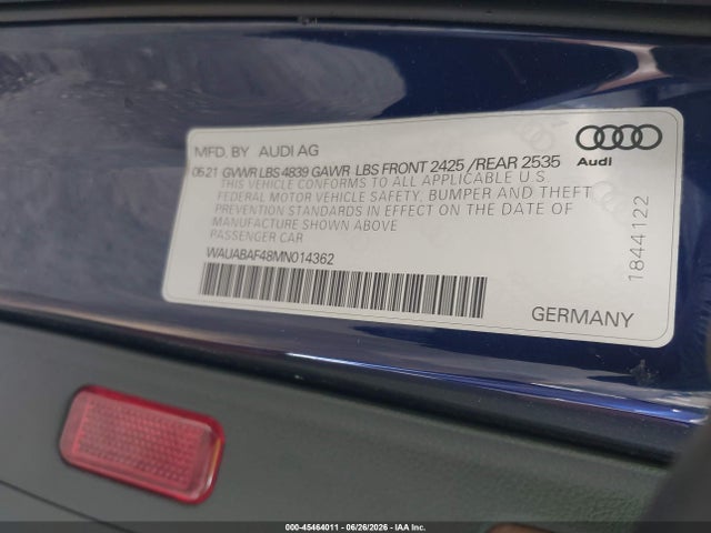 Продаж на аукціоні авто 2021 Audi A4 Premium 40 Tfsi Quattro S Tronic, vin: WAUABAF48MN014362, номер лоту: 45464011
