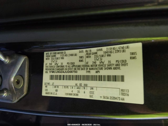 Ford ESCAPE SE 2018 1FMCU9GD4JUD08793 Image 9