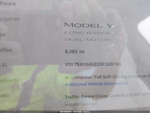 45464064 :رقم المزاد ، 7SAYGAEE2SF288796 vin ، 2025 Tesla Model Y Long Range Dual Motor All-wheel Drive مزاد بيع