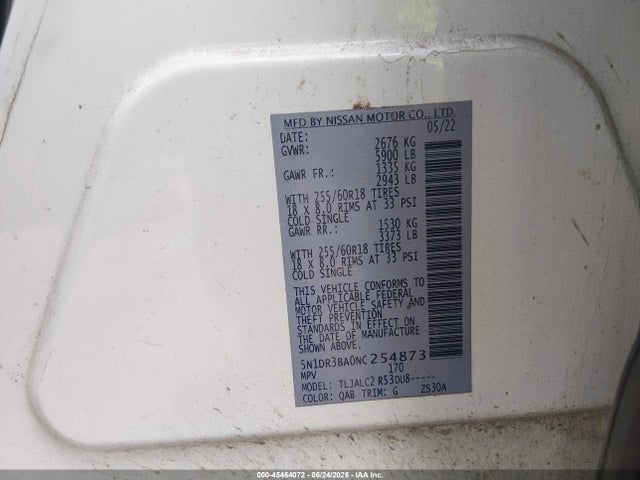 5N1DR3BA0NC254873 Nissan Pathfinder Sv 2wd