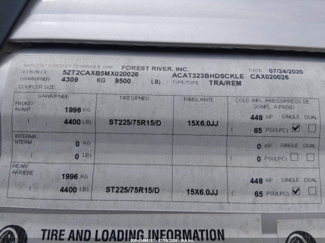 Aukcja sprzedaży 2021 Coachmen Catalina 323bhdsck, vin: 5ZT2CAXB5MX020026, numer aukcji: 45464107