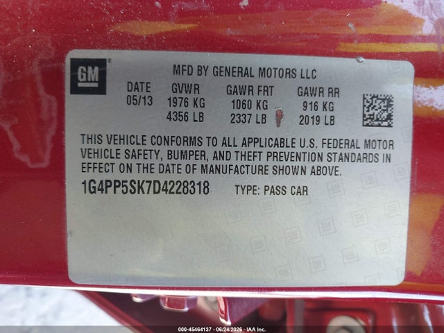 45464137 :رقم المزاد ، 1G4PP5SK7D4228318 vin ، 2013 Buick Verano مزاد بيع
