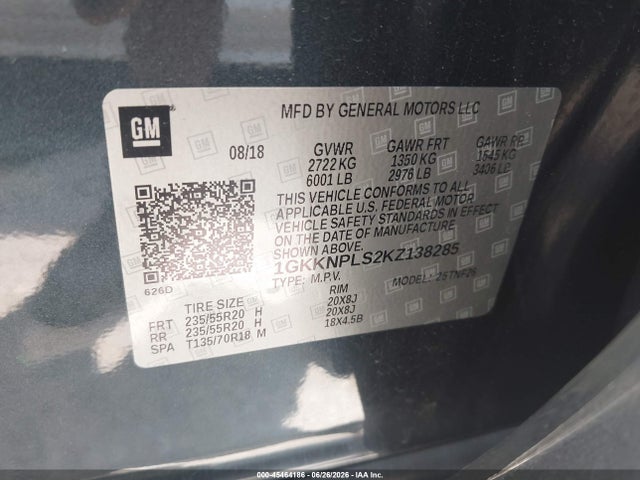 Aukcja sprzedaży 2019 Gmc Acadia Denali, vin: 1GKKNPLS2KZ138285, numer aukcji: 45464186