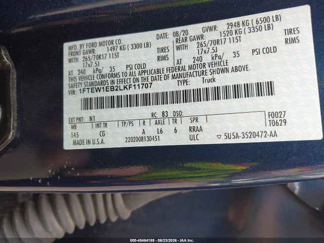 Aukcja sprzedaży 2020 Ford F-150 Xl/xlt, vin: 1FTEW1EB2LKF11707, numer aukcji: 45464199