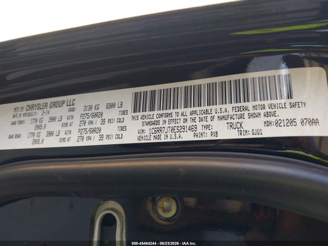 45464244 :رقم المزاد ، 1C6RR7JT0ES291469 vin ، 2014 Ram 1500 Laramie مزاد بيع