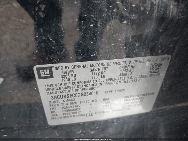 45464249 :رقم المزاد ، 3GCUKSEC0GG234610 vin ، 2016 Chevrolet Silverado 1500 Ltz مزاد بيع