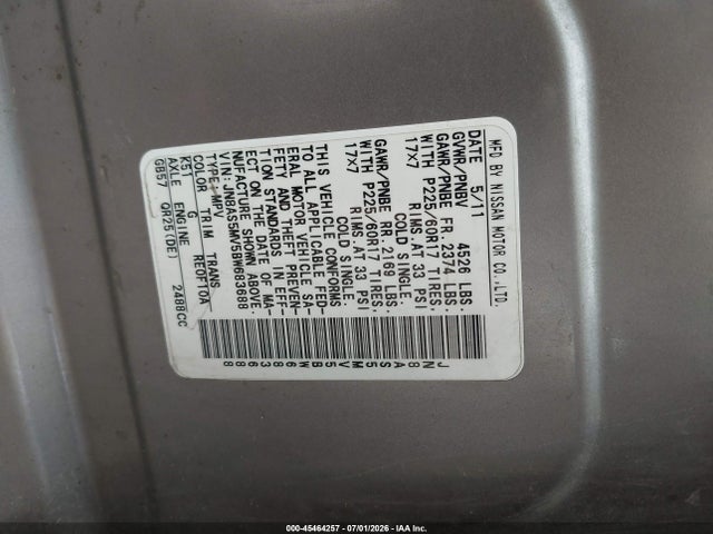 Продаж на аукціоні авто 2011 Nissan Rogue Sv, vin: JN8AS5MV5BW683688, номер лоту: 45464257