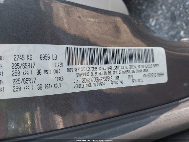 45464291 :رقم المزاد ، 2C4RDGCG6HR731546 vin ، 2017 Dodge Grand Caravan Sxt مزاد بيع