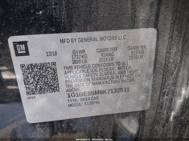 Продажа на аукционе авто 2019 Chevrolet Cruze Lt, vin: 1G1BE5SM6K7132531, номер лота: 45464313