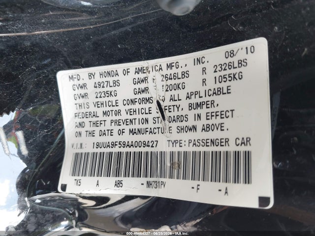 45464327 :رقم المزاد ، 19UUA9F59AA009427 vin ، 2010 Acura Tl 3.7 مزاد بيع