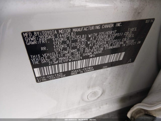 2T3WFREVXFW146024 Toyota Rav4 Xle