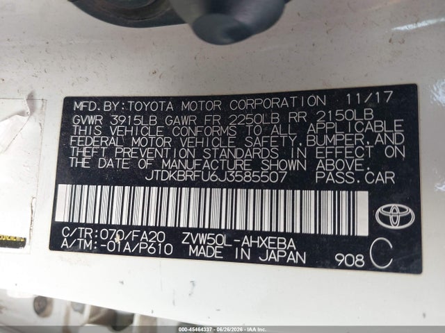 Toyota Prius Two 2018 JTDKBRFU6J3585507 Image 9