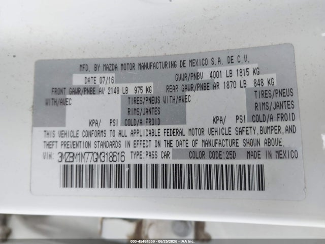 Aukcja sprzedaży 2016 Mazda Mazda3 I Touring, vin: 3MZBM1M77GM318616, numer aukcji: 45464359