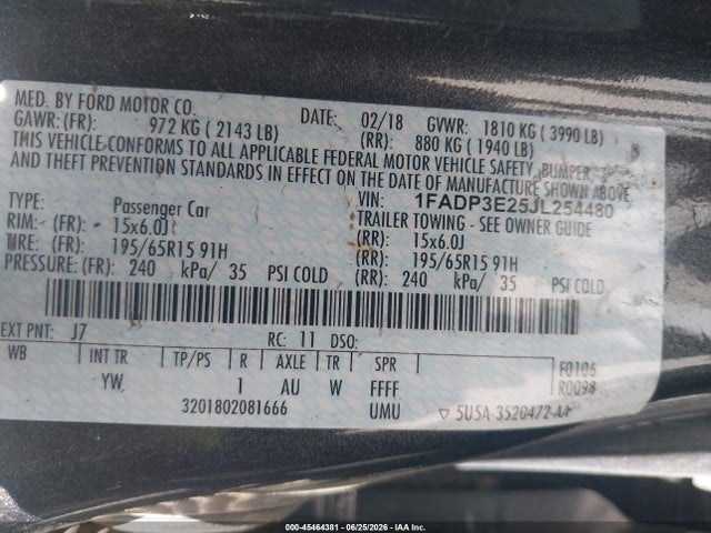 Ford FOCUS S 2018 1FADP3E25JL254480 Image 9