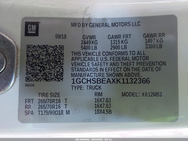 1GCHSBEAXK1132366 Chevrolet Colorado Wt