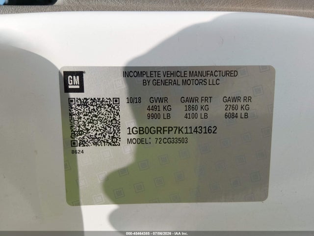 Продажа на аукционе авто 2019 Chevrolet Express Cutaway 4500, vin: 1GB0GRFP7K1143162, номер лота: 45464385