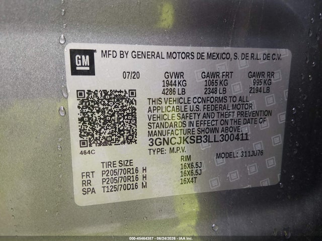 3GNCJKSB3LL300411 Chevrolet Trax Fwd Ls