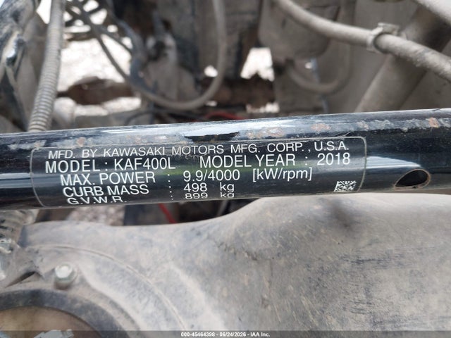 Продаж на аукціоні авто 2018 Kawasaki Kaf400 L, vin: JK1AFEL13JB501825, номер лоту: 45464398