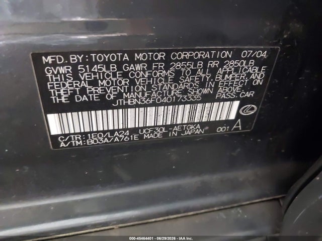 Продажа на аукционе авто 2004 Lexus Ls 430, vin: JTHBN36F040173335, номер лота: 45464401