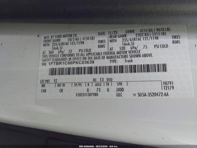 Aukcja sprzedaży 2023 Ford Transit-250, vin: 1FTBR1C86PKC03639, numer aukcji: 45464408