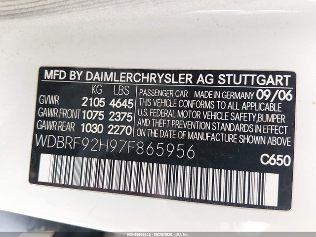 2007 Mercedes-benz C 280 Luxury 4matic მანქანა იყიდება აუქციონზე, vin: WDBRF92H97F865956, აუქციონის ნომერი: 45464416