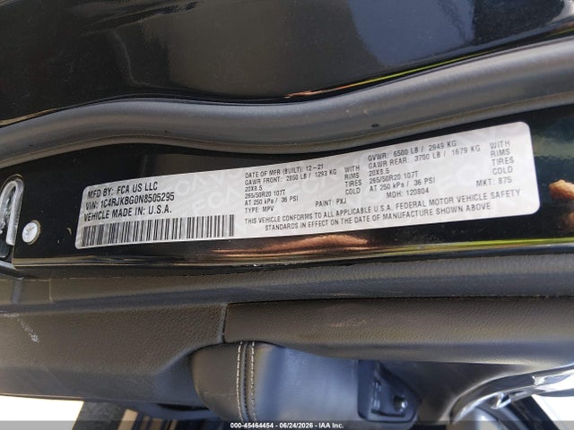 Продаж на аукціоні авто 2022 Jeep Grand Cherokee L Limited 4x4, vin: 1C4RJKBG0N8505295, номер лоту: 45464454