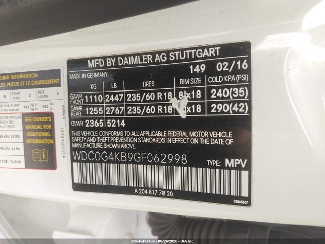 Продаж на аукціоні авто 2016 Mercedes-benz Glc 300 4matic, vin: WDC0G4KB9GF062998, номер лоту: 45464492